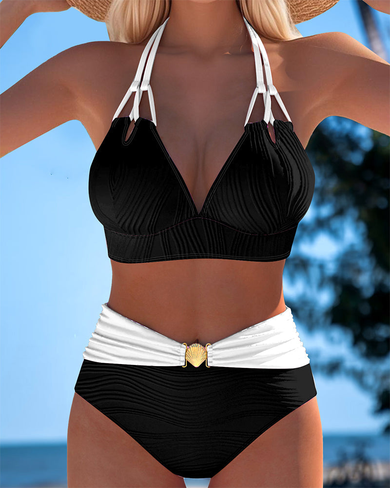 Lily | High-Waisted Swimsuit with Double Straps and Contrast Colour