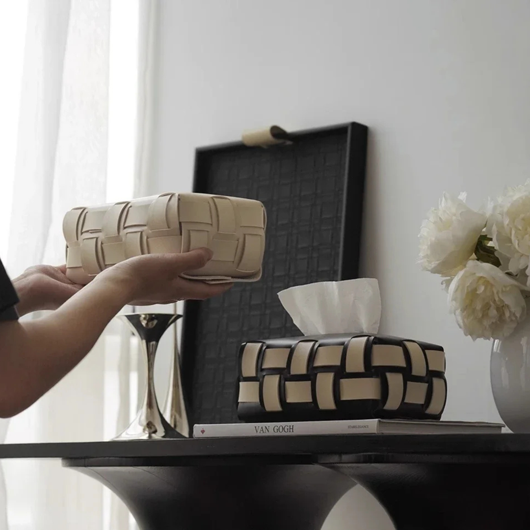 Nest Woven Leather Tissue Holder