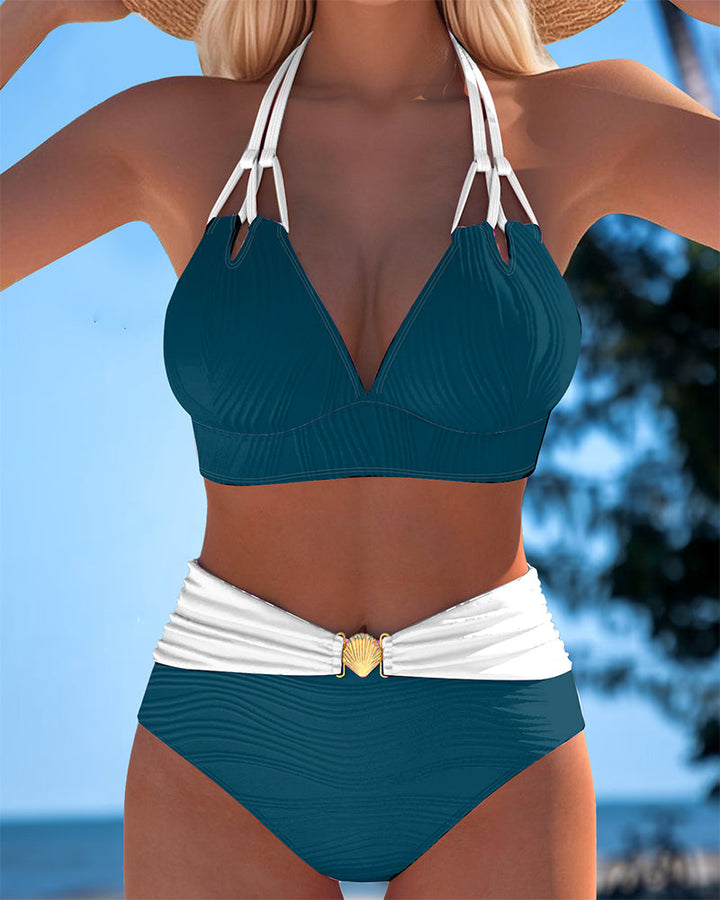 Lily | High-Waisted Swimsuit with Double Straps and Contrast Colour