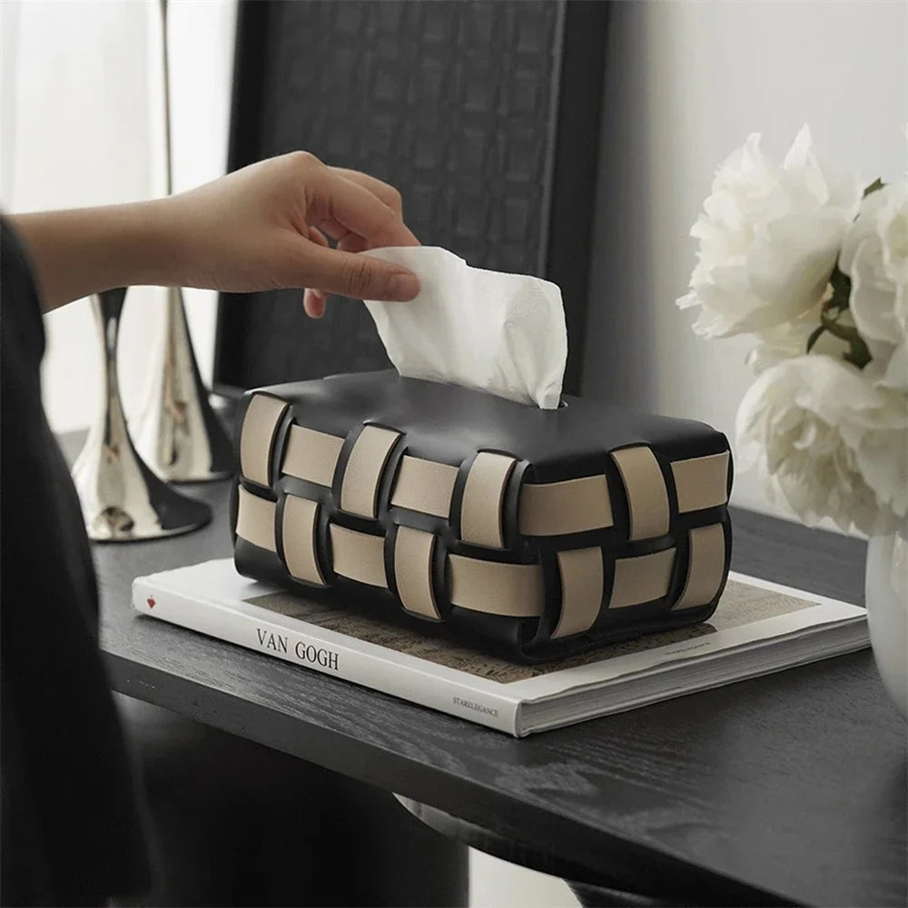 Nest Woven Leather Tissue Holder