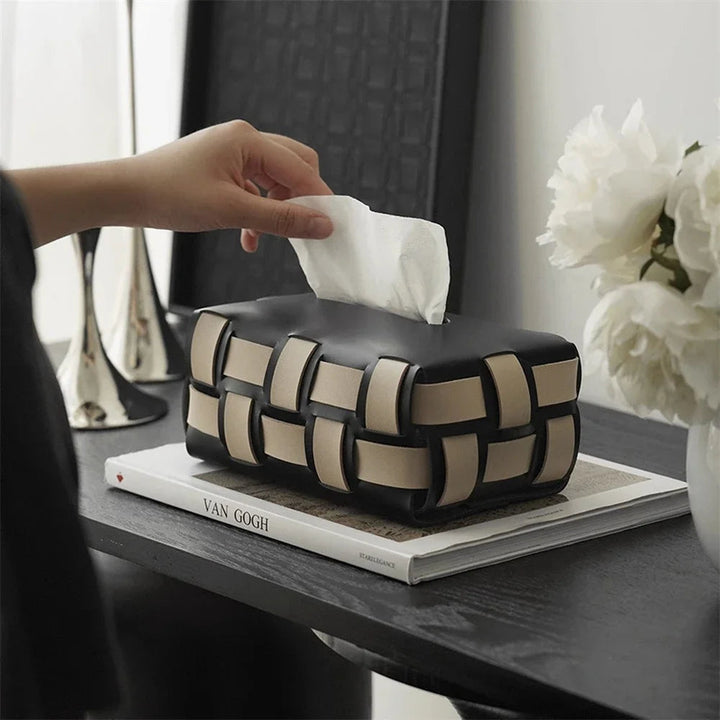 Nest Woven Leather Tissue Holder
