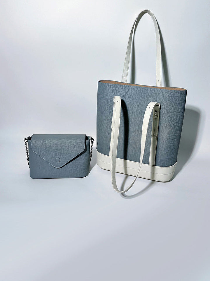 Colorblock Leather Single Shoulder Tote Bag