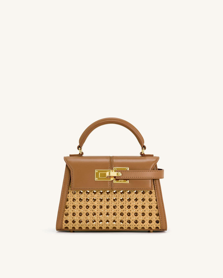 Elise Woven Top Handle Bag - Brown