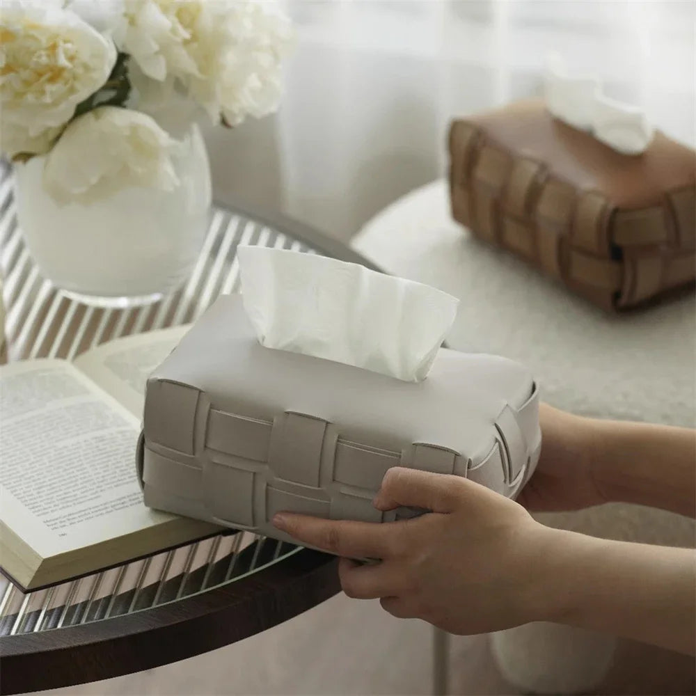 Nest Woven Leather Tissue Holder