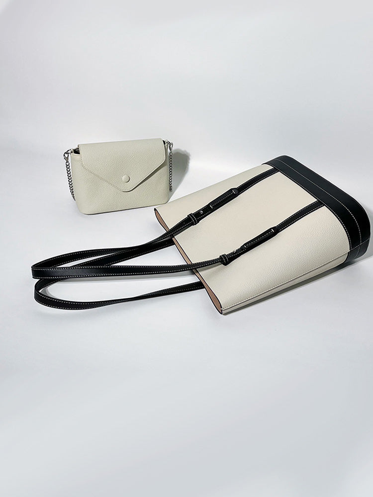 Colorblock Leather Single Shoulder Tote Bag