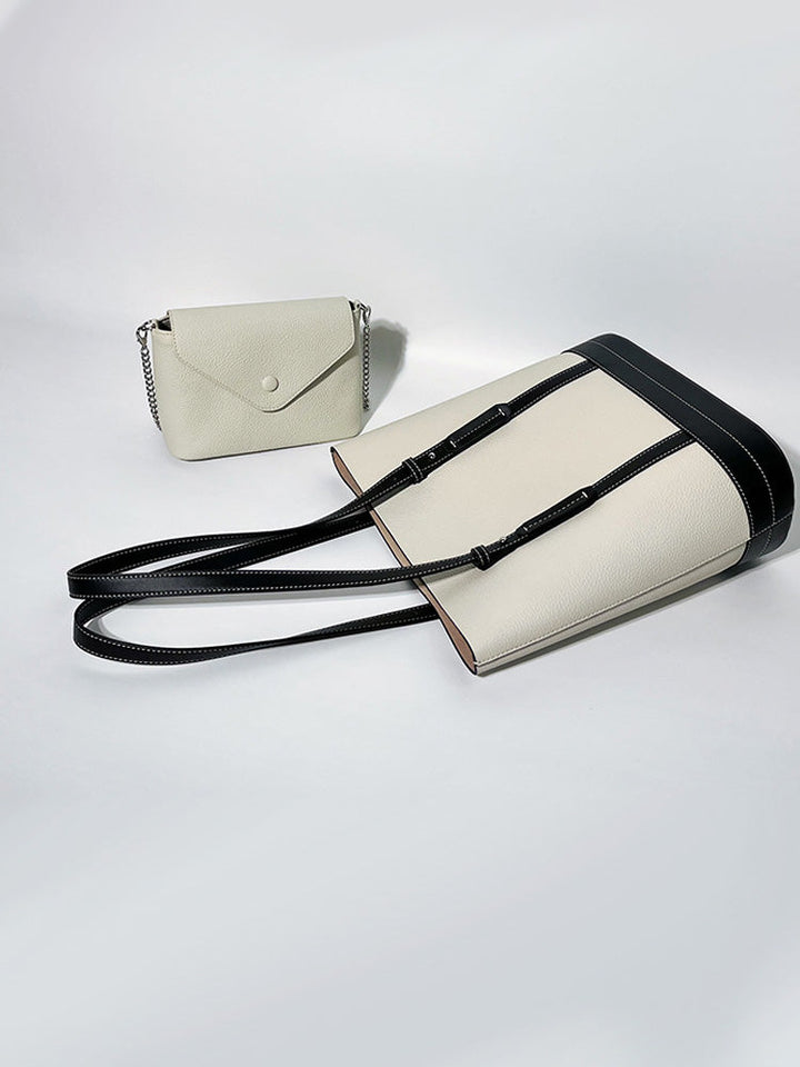 Colorblock Leather Single Shoulder Tote Bag
