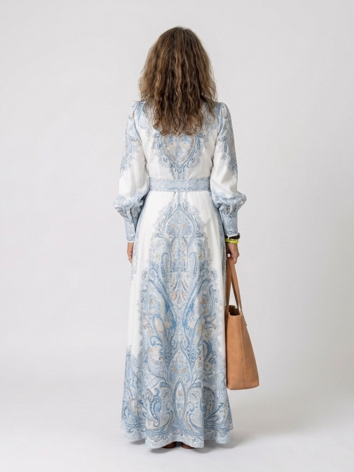 Sierra - High Neck Printed Long Sleeve Maxi Dress