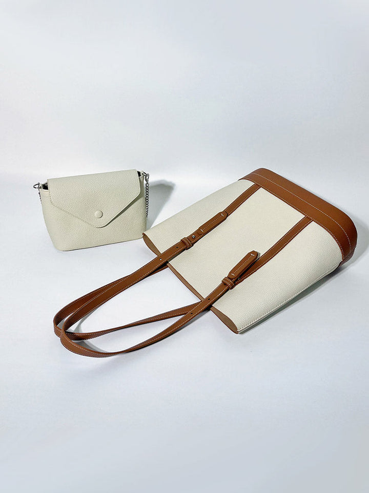 Colorblock Leather Single Shoulder Tote Bag
