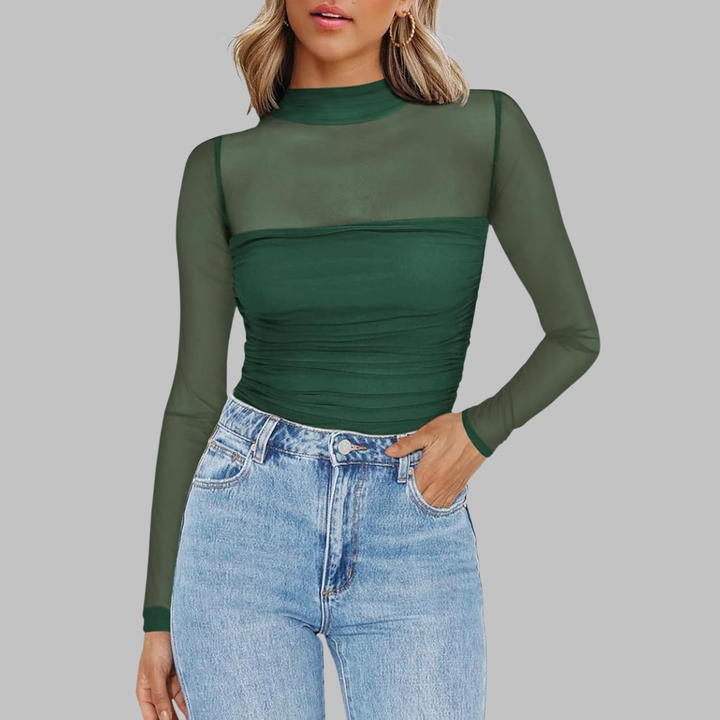 Vega - Chic Sheer Mesh See-Through Long Sleeve Top