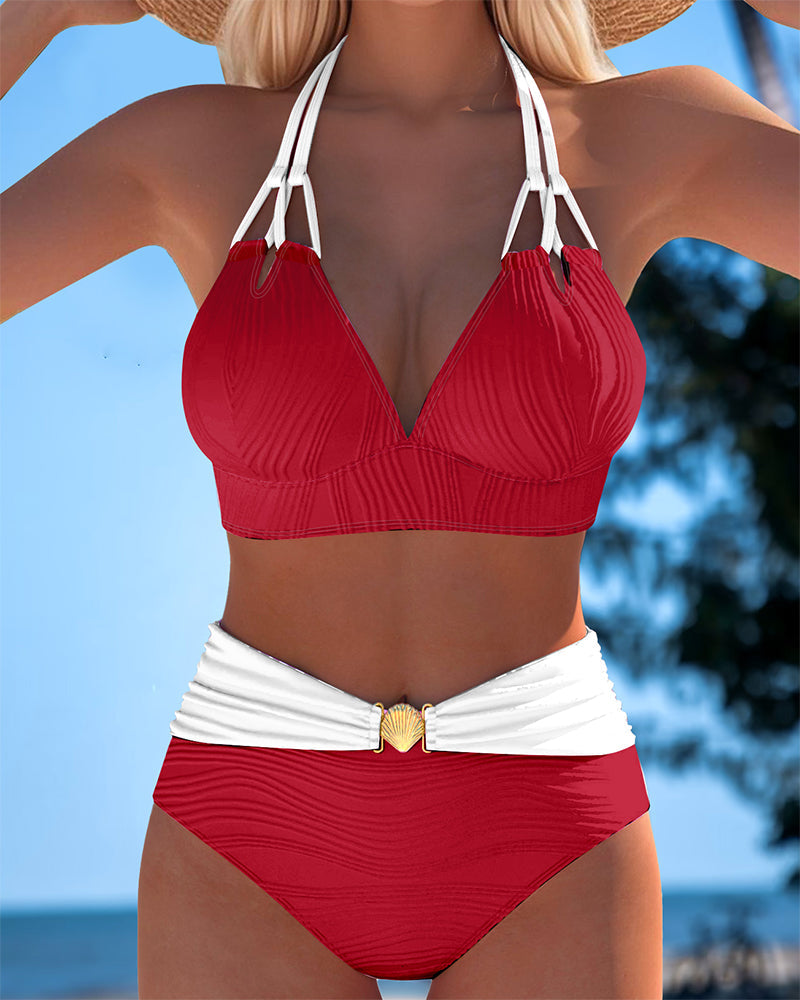 Lily | High-Waisted Swimsuit with Double Straps and Contrast Colour