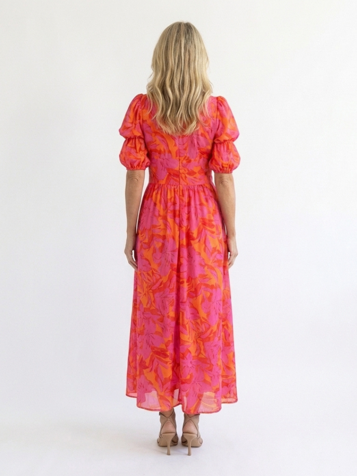 Willow - Floral V Neck Puff Sleeve Midi Dress