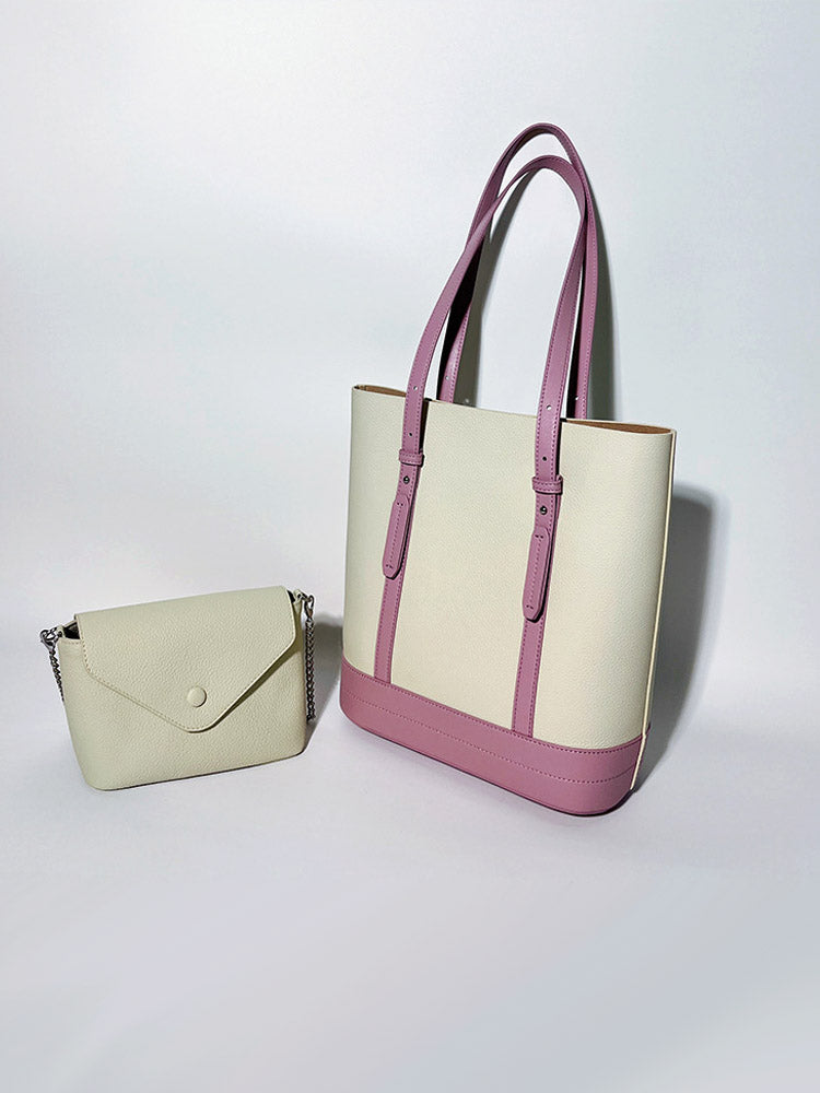 Colorblock Leather Single Shoulder Tote Bag