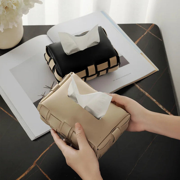 Nest Woven Leather Tissue Holder
