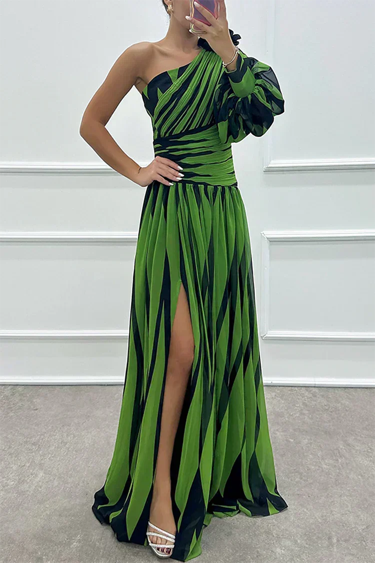 Aurora | Elegant Striped Dress with One Shoulder