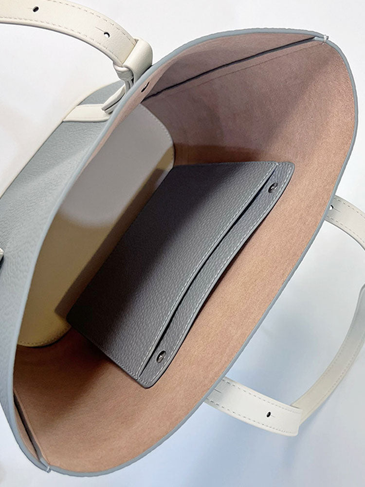 Colorblock Leather Single Shoulder Tote Bag