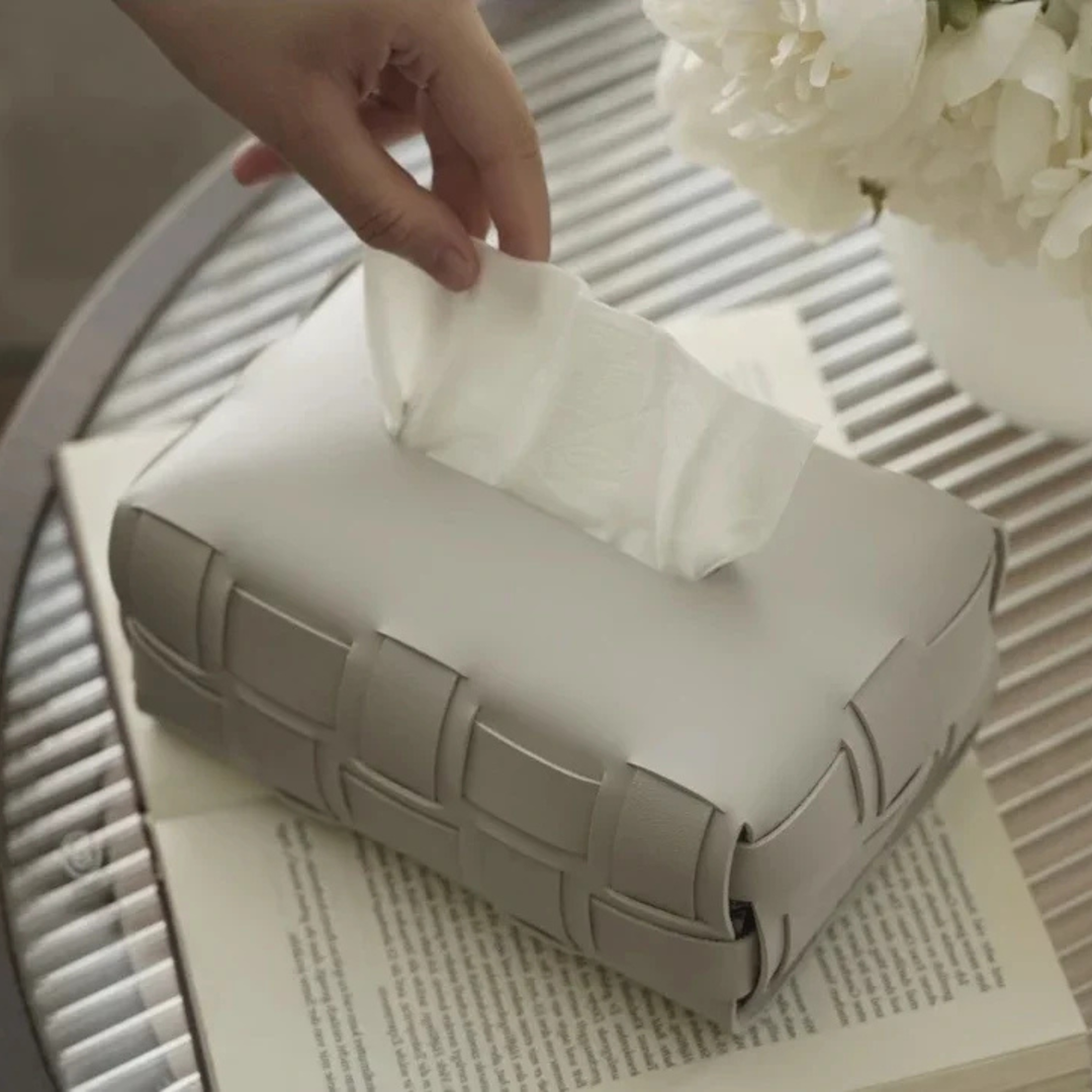 Nest Woven Leather Tissue Holder