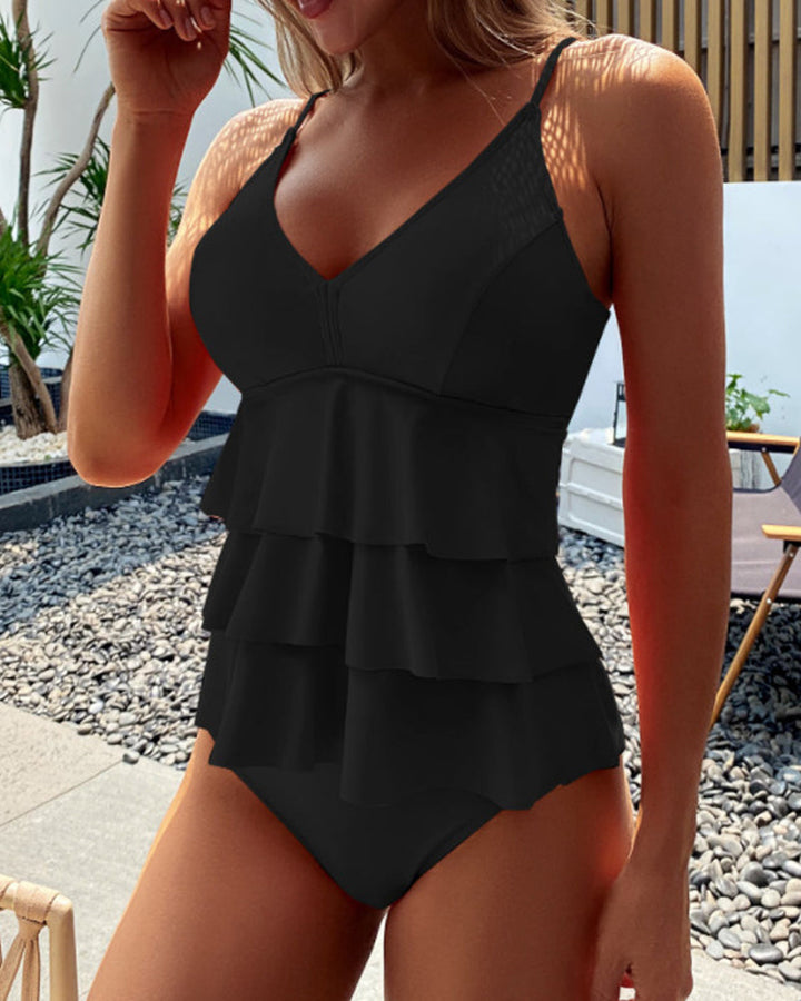 Lia | Solid Swimsuit with Elegant Ruffles