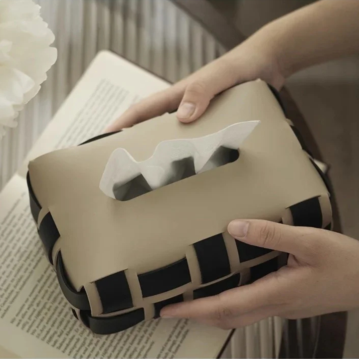 Nest Woven Leather Tissue Holder