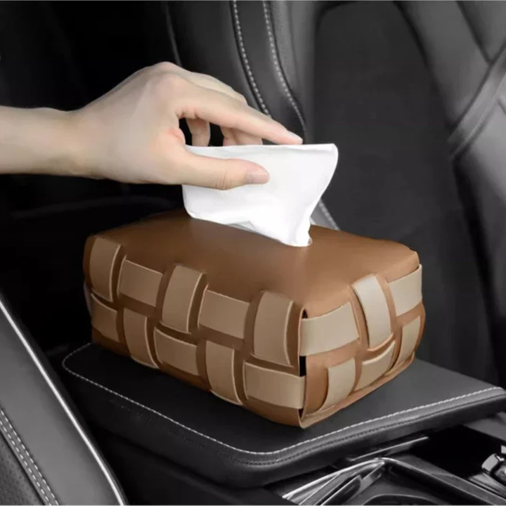 Nest Woven Leather Tissue Holder