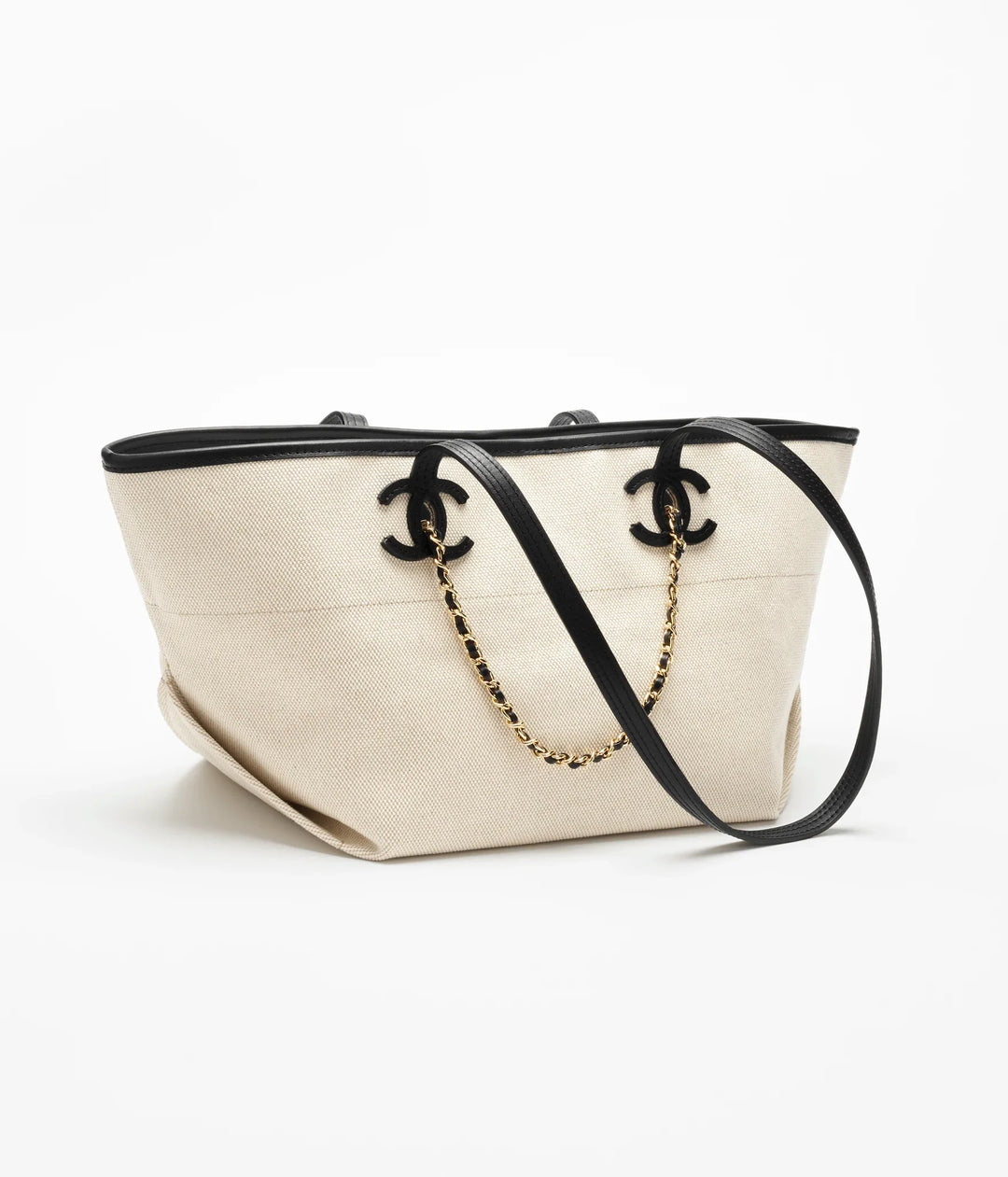 Chanel Small Shopping Bag – Ecru & Black Canvas
