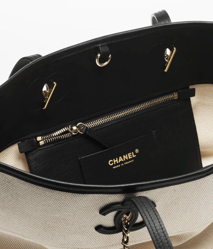 Chanel Small Shopping Bag – Ecru & Black Canvas