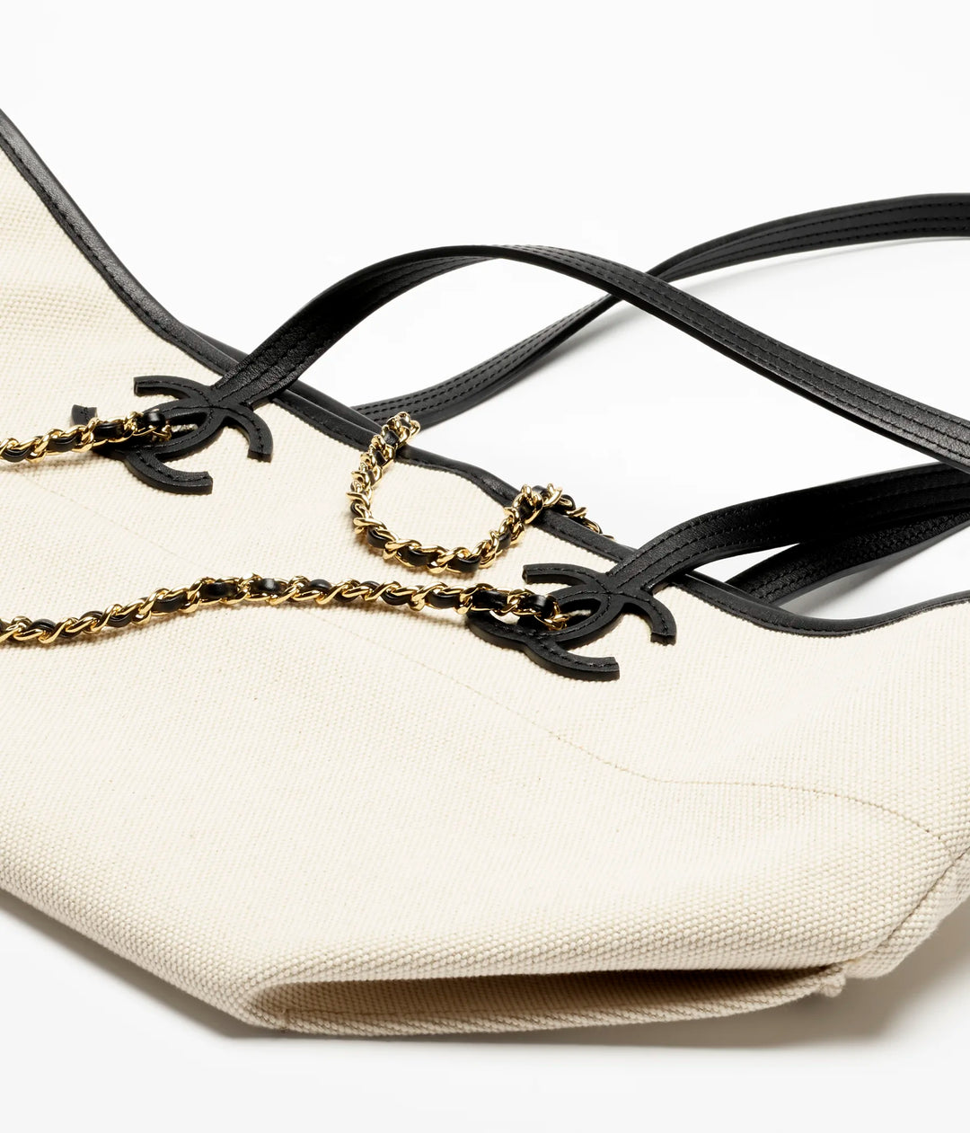 Chanel Small Shopping Bag – Ecru & Black Canvas
