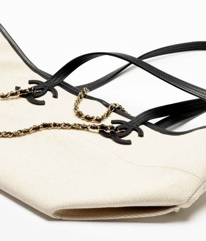Chanel Small Shopping Bag – Ecru & Black Canvas