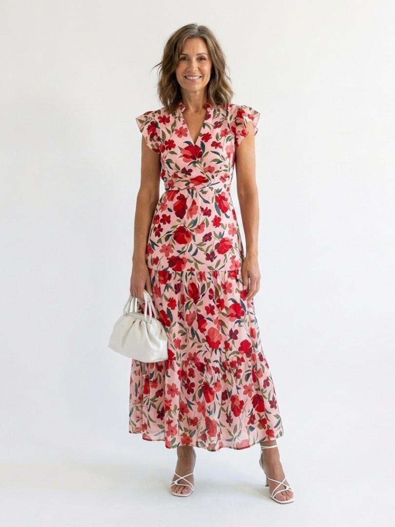 Lila - Floral V-Neck Tiered Midi Dress