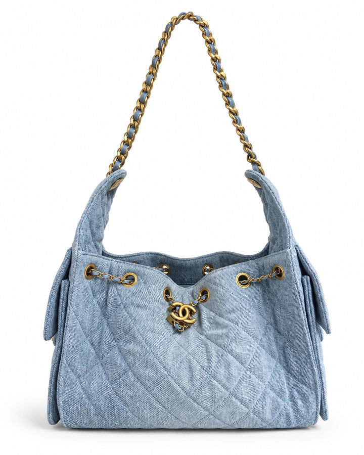 Chanel Hobo 25 M - Light Blue Denim Drawstring Shoulder Bag