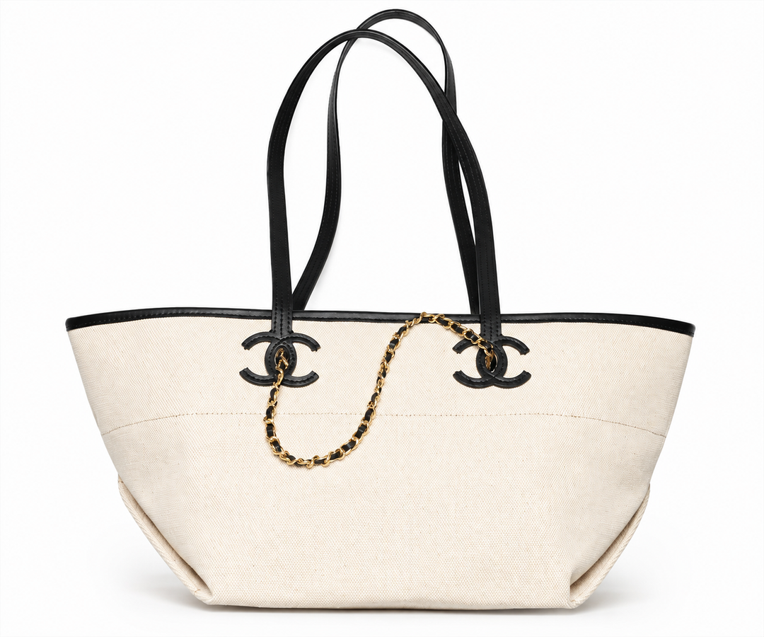 Chanel Small Shopping Bag – Ecru & Black Canvas