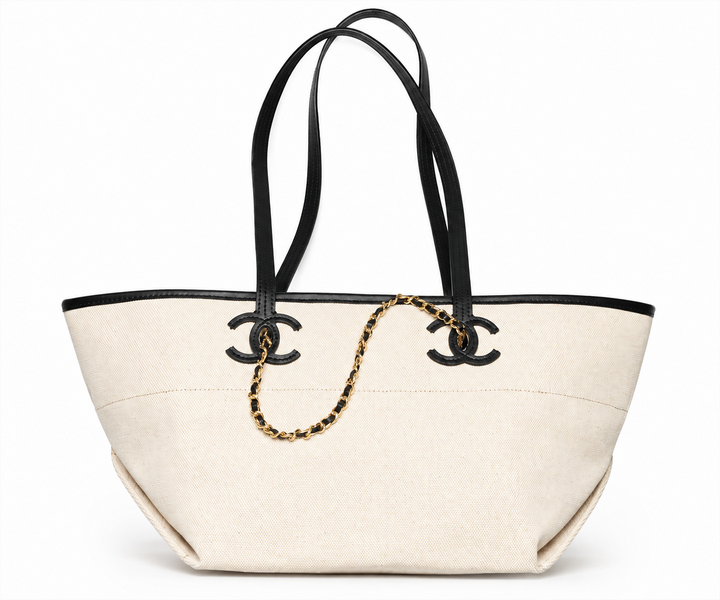Chanel Small Shopping Bag – Ecru & Black Canvas