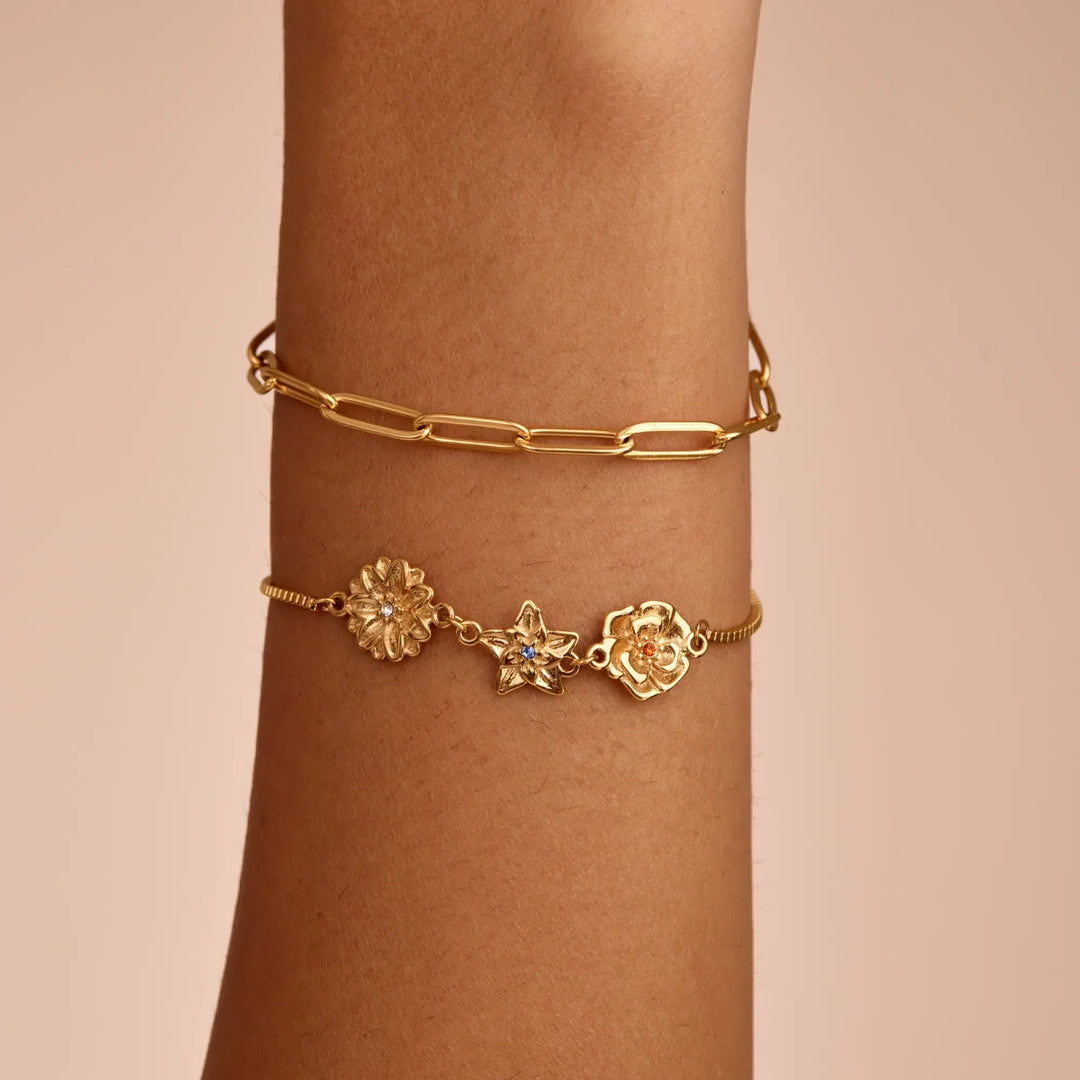 Personalized Birth Flower Charm Bracelet