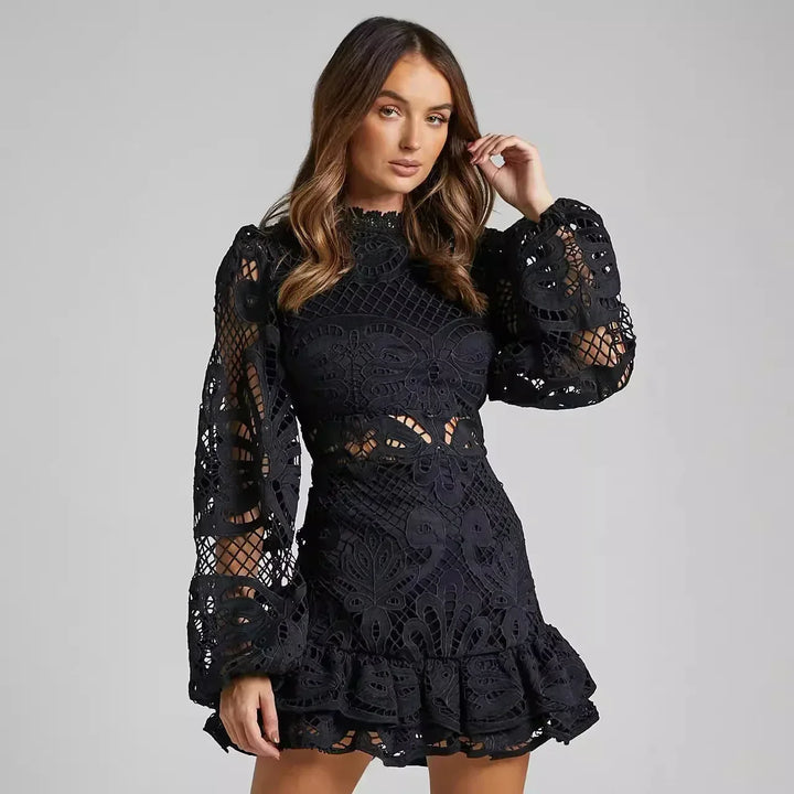 Lilly - Elegant Stand Collar Mini Dress