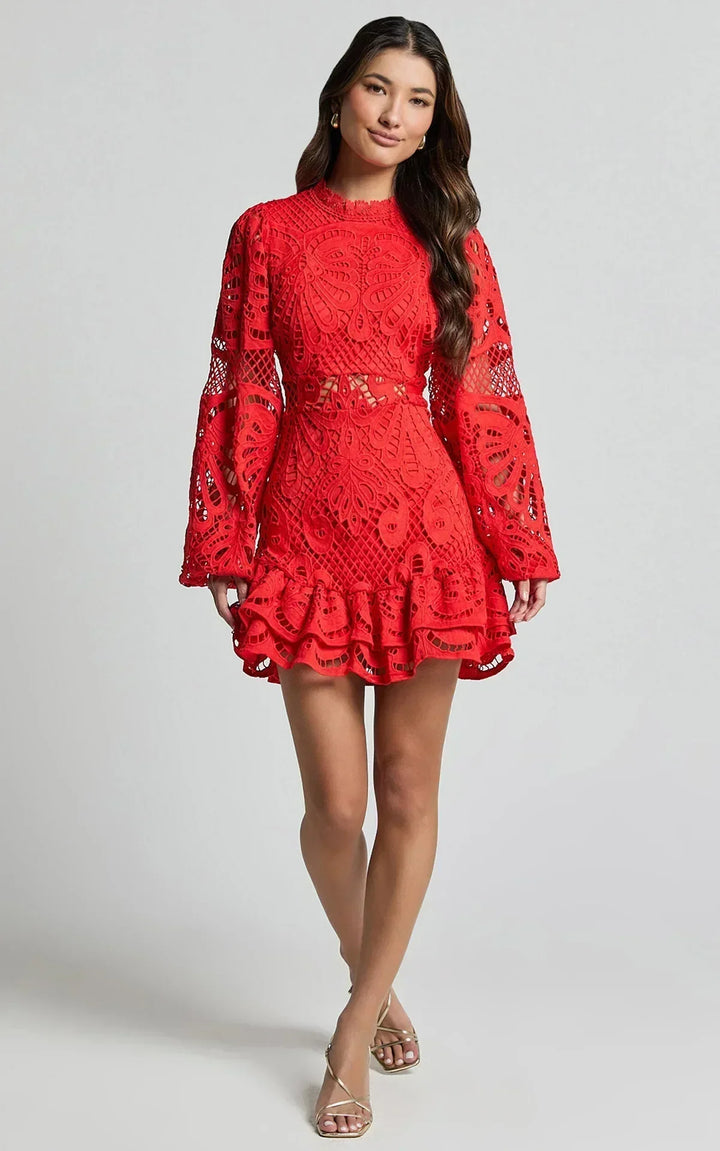 Lilly - Elegant Stand Collar Mini Dress