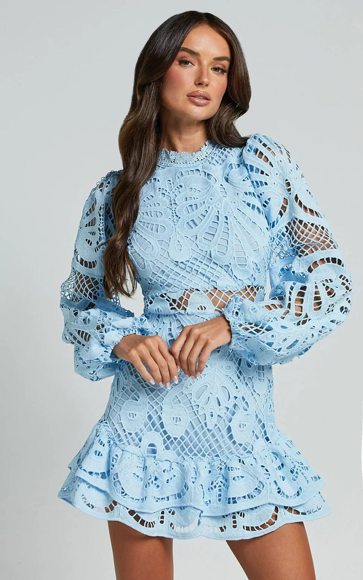 Lilly - Elegant Stand Collar Mini Dress