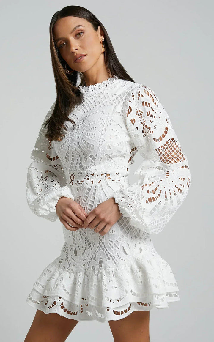 Lilly - Elegant Stand Collar Mini Dress