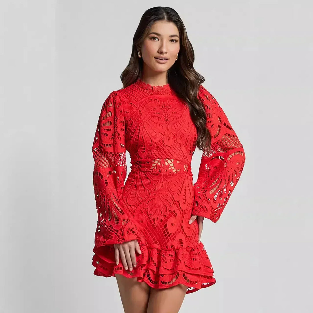 Lilly - Elegant Stand Collar Mini Dress
