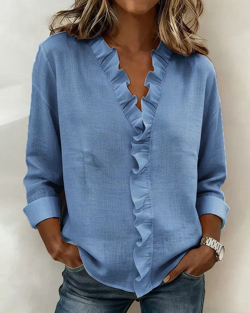 Delilah - Ruffled V-Neck Blouse