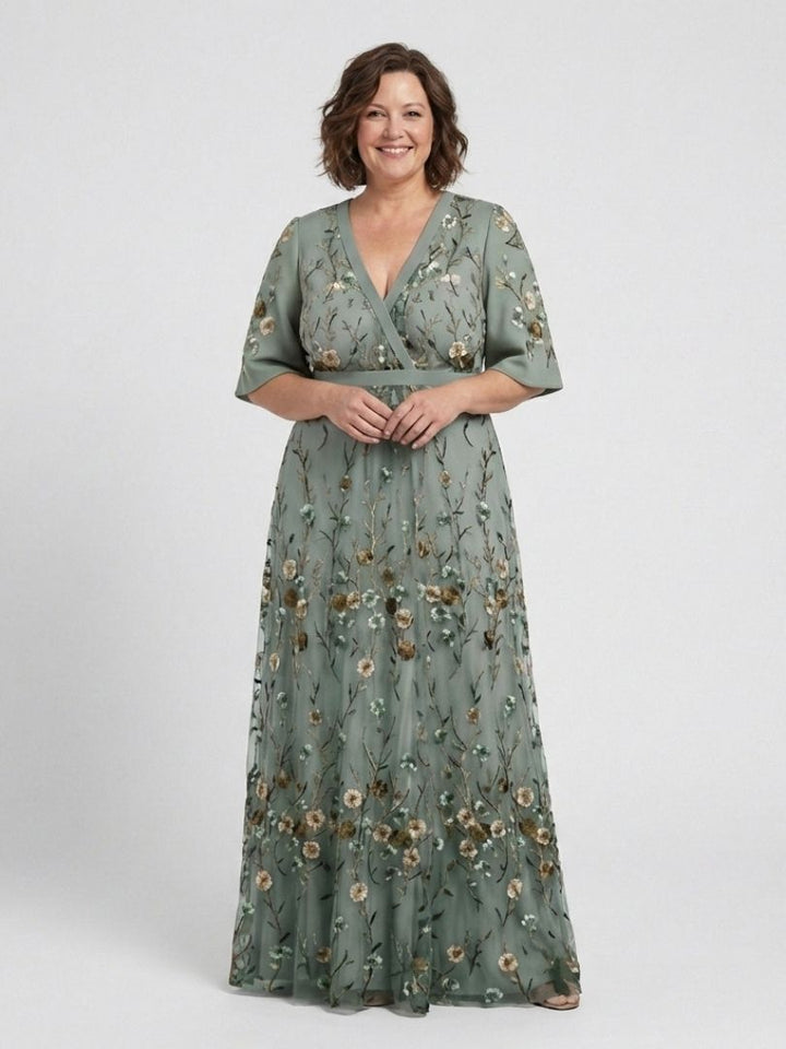 Evadne - Floral V Neck Short Sleeve Maxi Dress