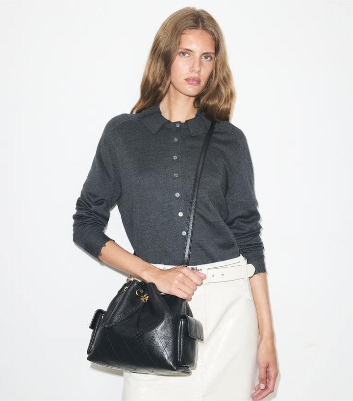 Tory Burch Charlie Quilted Drawstring Shoulder Bag