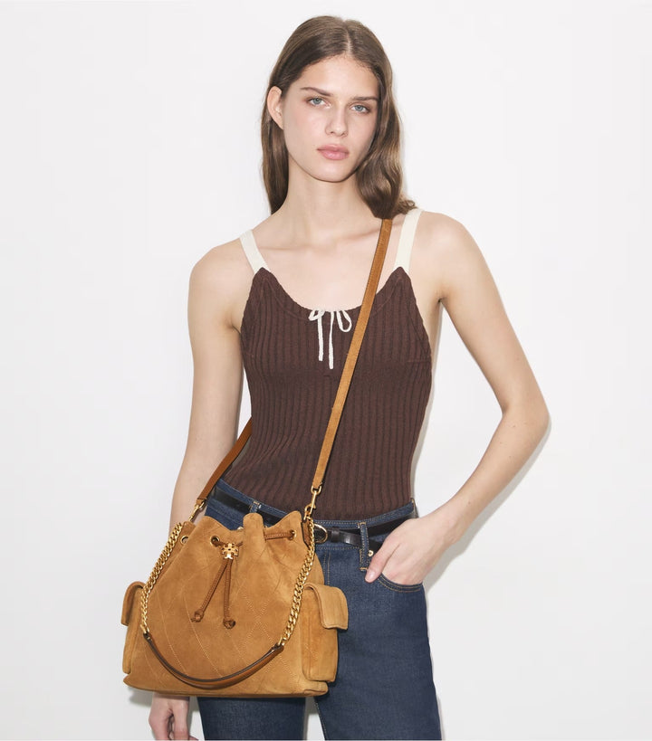 Tory Burch Charlie Quilted Drawstring Shoulder Bag