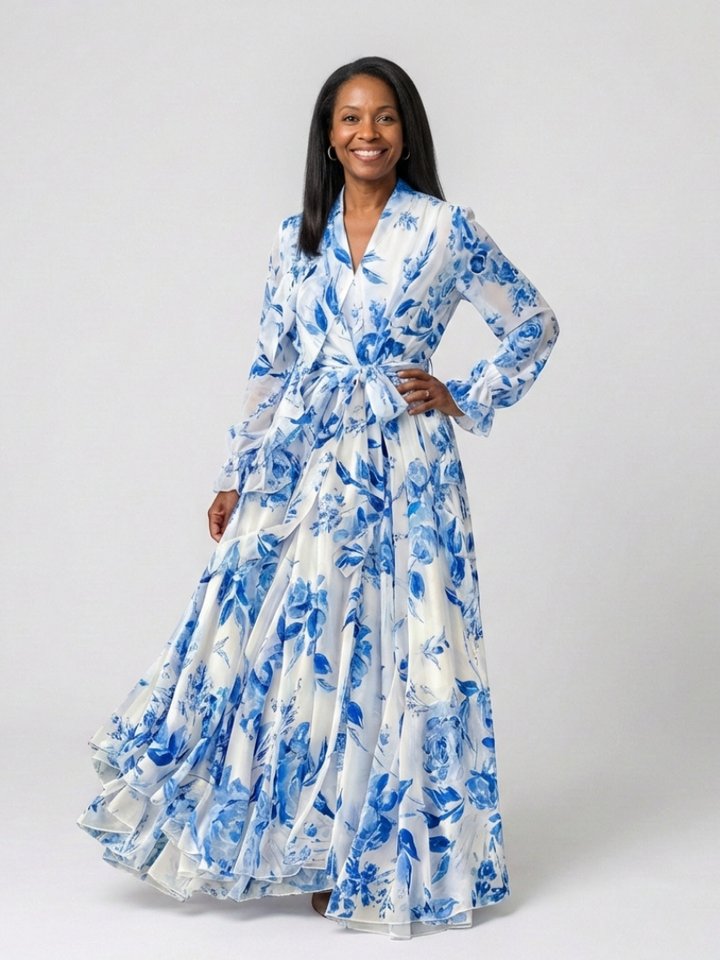 Lillian - Floral Long Sleeve Wrap Maxi Dress